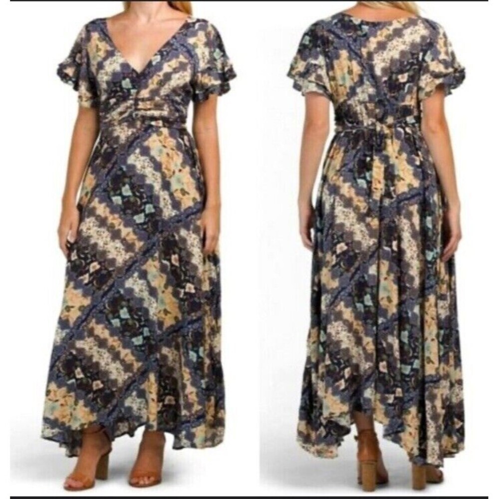 Abel the Label Gandhi Floral Maxi Dress Size S Boho Flutter Sleeve​​